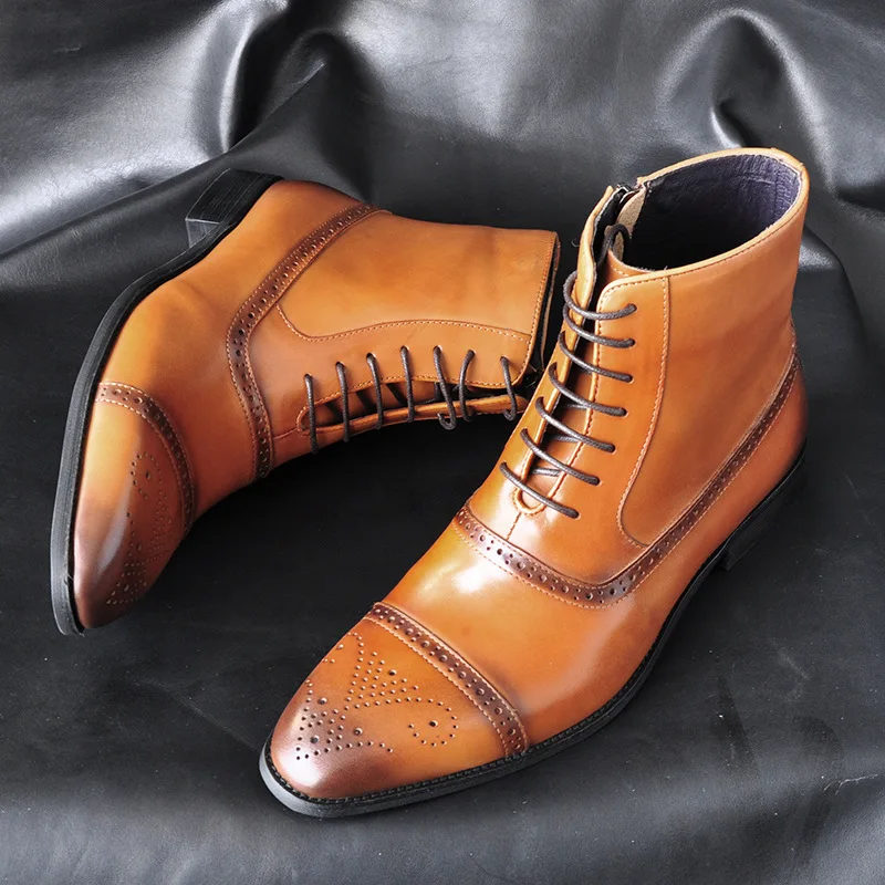 

Ботильоны мужские кожаные с перфорацией, ботинки в британском стиле, повседневные ковбойские полуботинки с боковой молнией, обувь для осени, размеры 39-47