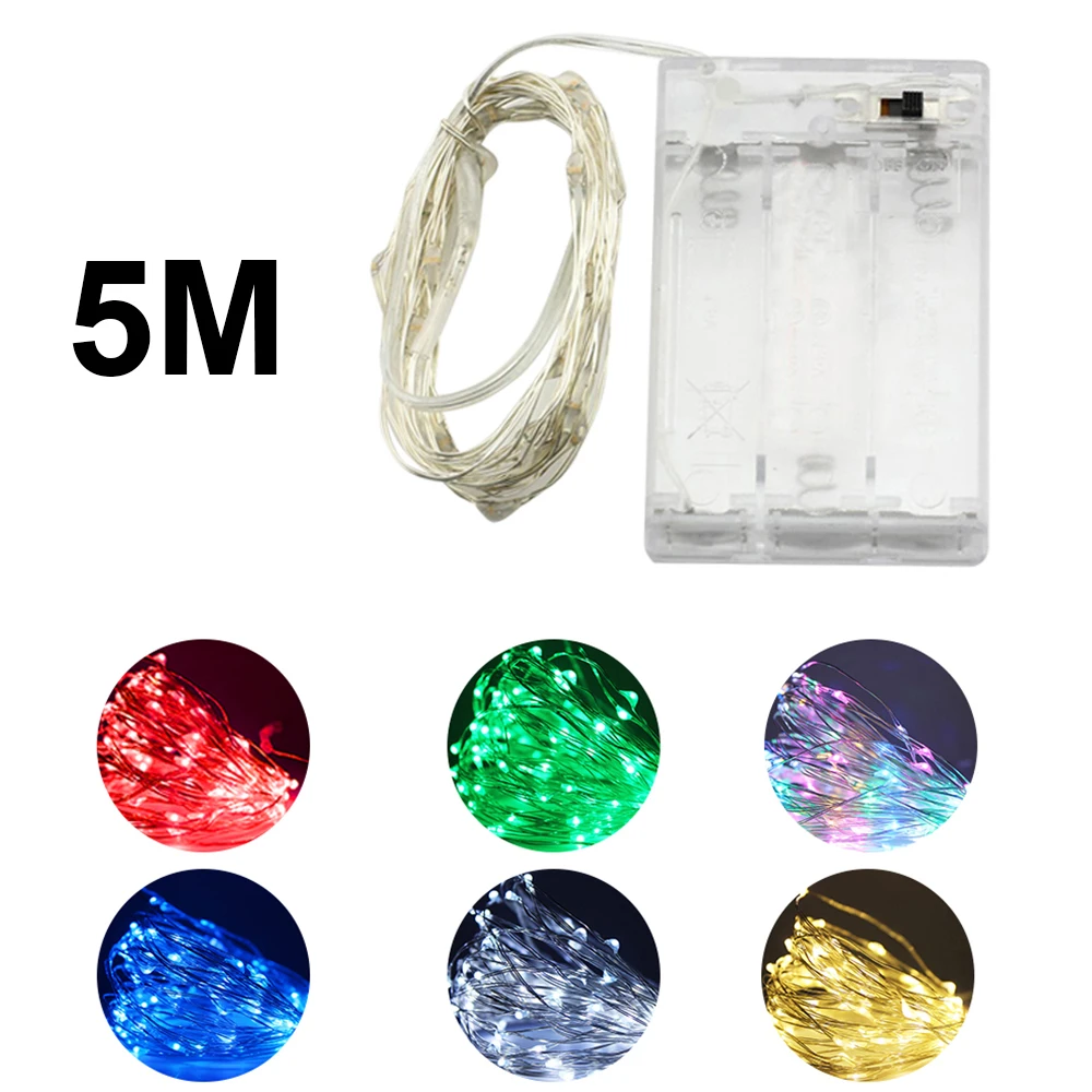 

5M 50 LED Fairy String Light Silver Wire 3AA Battery Operated Christmas Garland Lights For Home Wedding Party Holiday Decoration