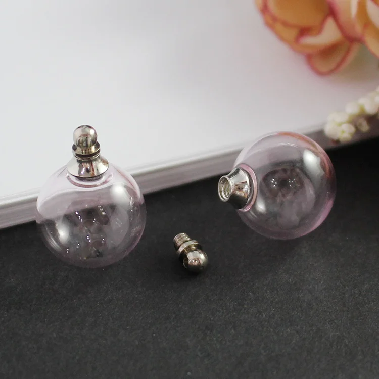 16MM Pink Ball 5 шт Пустой полый стеклянный шар с металлической винтовой крышкой и резиновым уплотнением стеклянный флакон-кулон, ювелирные изделия, поиск - Окраска металла: 16MM Pink Ball