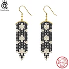 Женские серьги-подвески из серебра 925 пробы с черной шпинелью и Цитрином