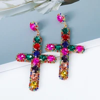 long retro rhinestone cross earrings for women metal colorful crystal cross drop earrings luxury shiny dangle earrings jewelry