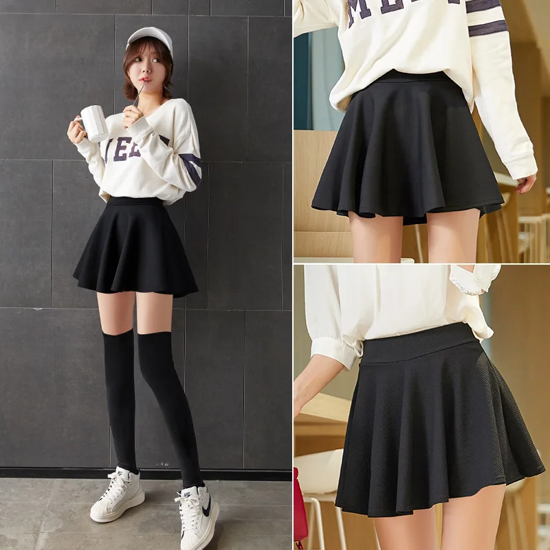 

ECTIC2021 Summer Women's High Waist Pleated Skirt Solid Color Mini A-Line skirt Casual Cute All-Match Sexy Wave Hem Skirt