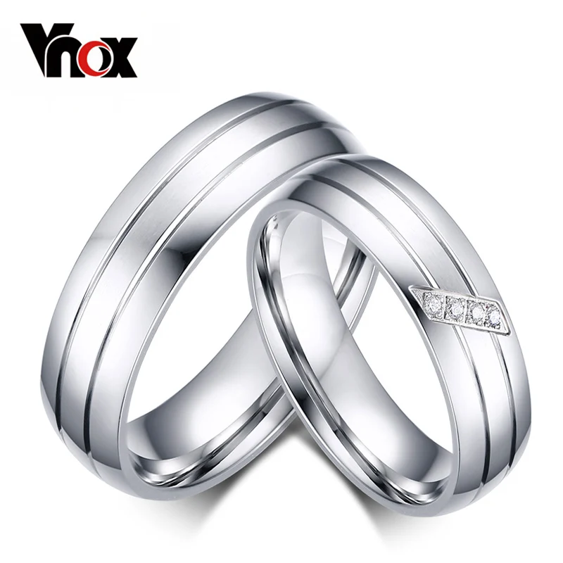 Vnox модные свадебные Кольца из нержавейки Женский Мужской Promise Ring Цирконий пара