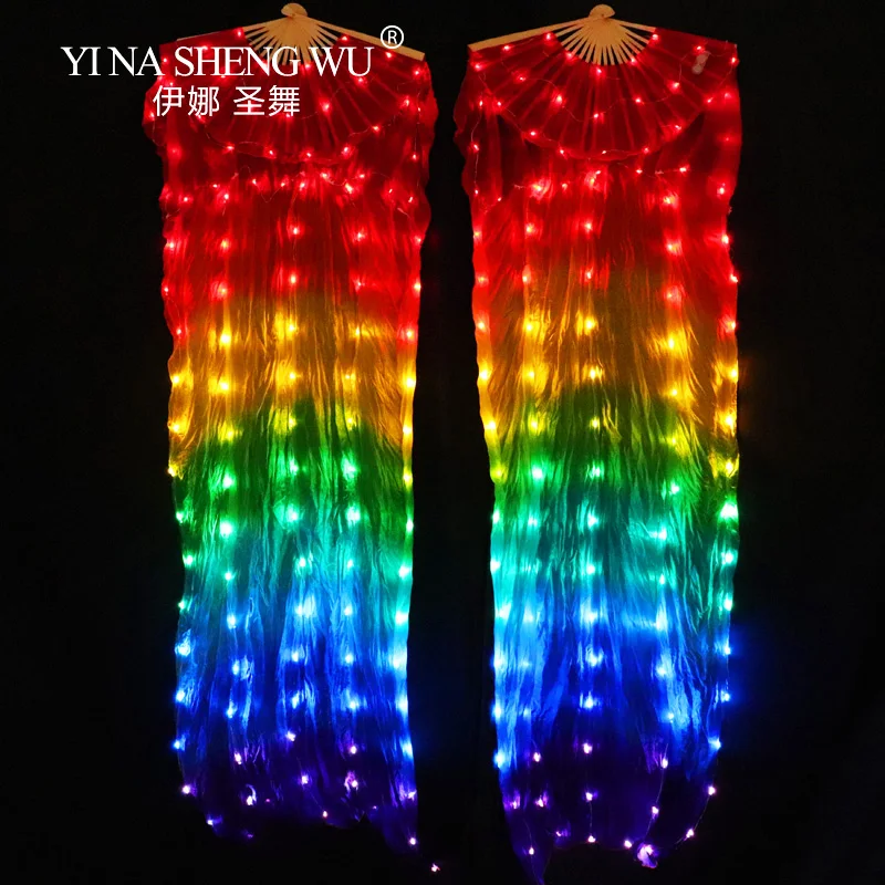 Rainbow Шелк, светодиодный, Радужный, для фанатов танцев, для женщин, для танца живота, реквизит для выступлений, 1 пара, левая+ правая рука, Белый/Радужный, для танца живота, светодиодный, для фанатов - Цвет: Rainbow