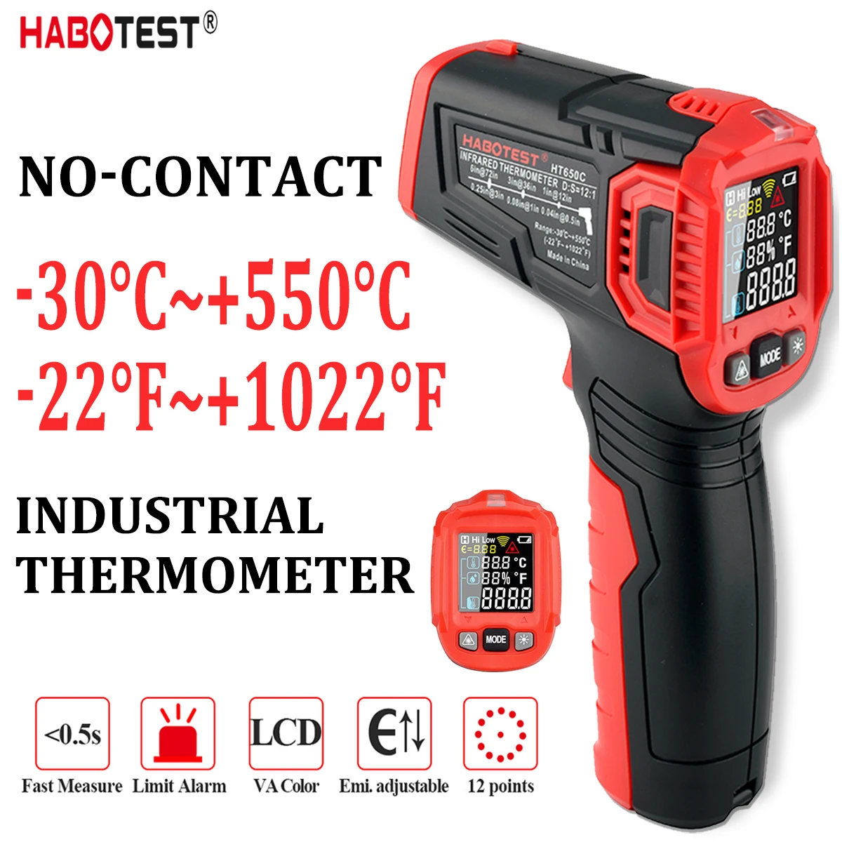 

HABOTEST Infrared thermometer digital Weather Station Hygrometer Temperature Meter Humidity Ambient Meter Laser Thermometre