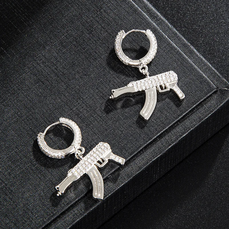 Серьги в стиле хип хоп с цирконом AK47 1 пара золотых сережек микро закрепкой и