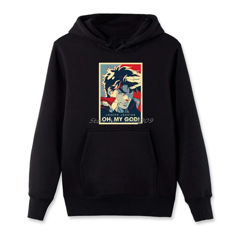 

Jojo Bizarre Adventure Vintage Joestar Joseph OH MY GOD Letter hoodies Men Zipper Fleece Sweatshirts Coat Sweatshirt