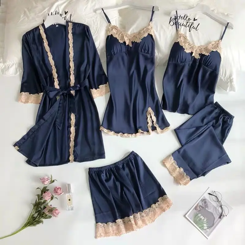 

Ice silk pajamas with breast pads for women in spring summer and Autumn