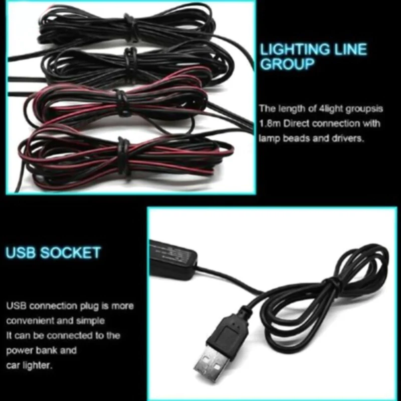 

4-In-1 LED Car Interior Dash Floor Light Starry Galaxy Atmosphere Neon Lamp With Sound Music Control Auto Decoration Accessories