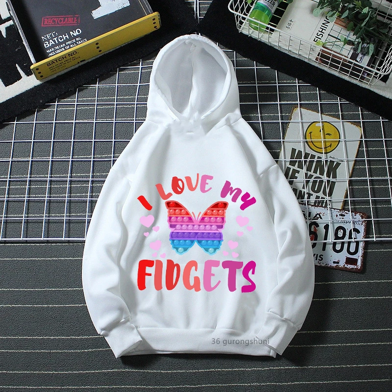 

New Kawaii Butterfly I Love My Fidget Toys Hoodie поп ит Pop It Hoodie Boy Clothes Girl Hoodies Long Sleeve Sweatshirt Tops