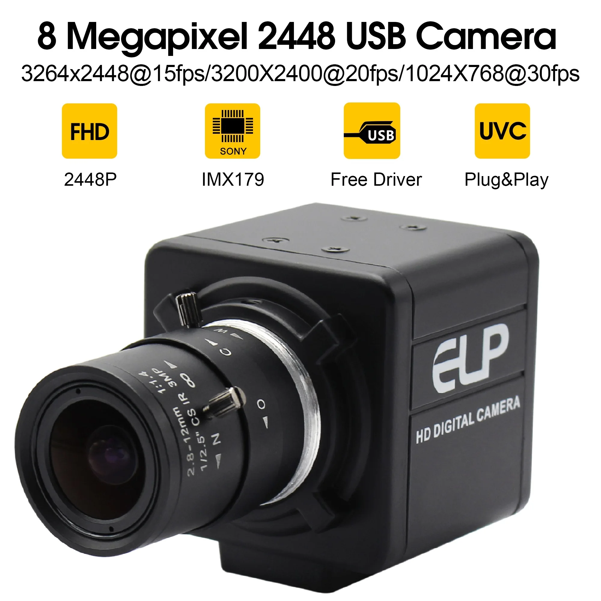 2.8-12mm varifocal lens MJPEG 8MP usb webcam Sony IMX179 digital video box inside surveillance camera module | Безопасность и