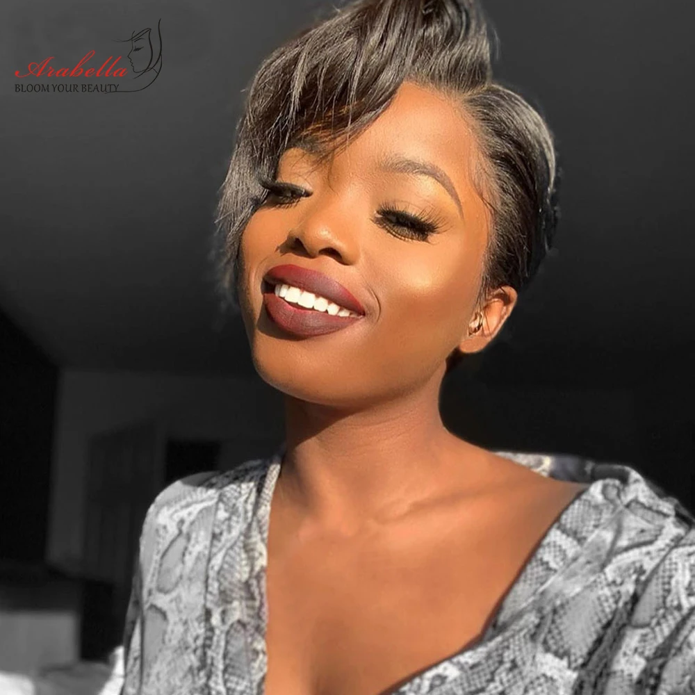 Парик из бразильских волос Pixie Cut прямые парики 100% человеческих предварительно