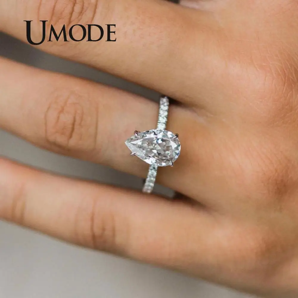 UMODE большие кольца с фианитом для Для женщин груша Lover девушки серебряные серьги женские Помолвочное, обручальное кольцо Модные украшения вечерние UR0577A