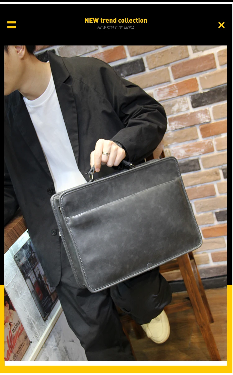 

LEBSGE Men's Crazy Horse PU Leather Casual Handbag Shoulder Bag Briefcase Personality Bag business Messenger Bag Men's File Bag
