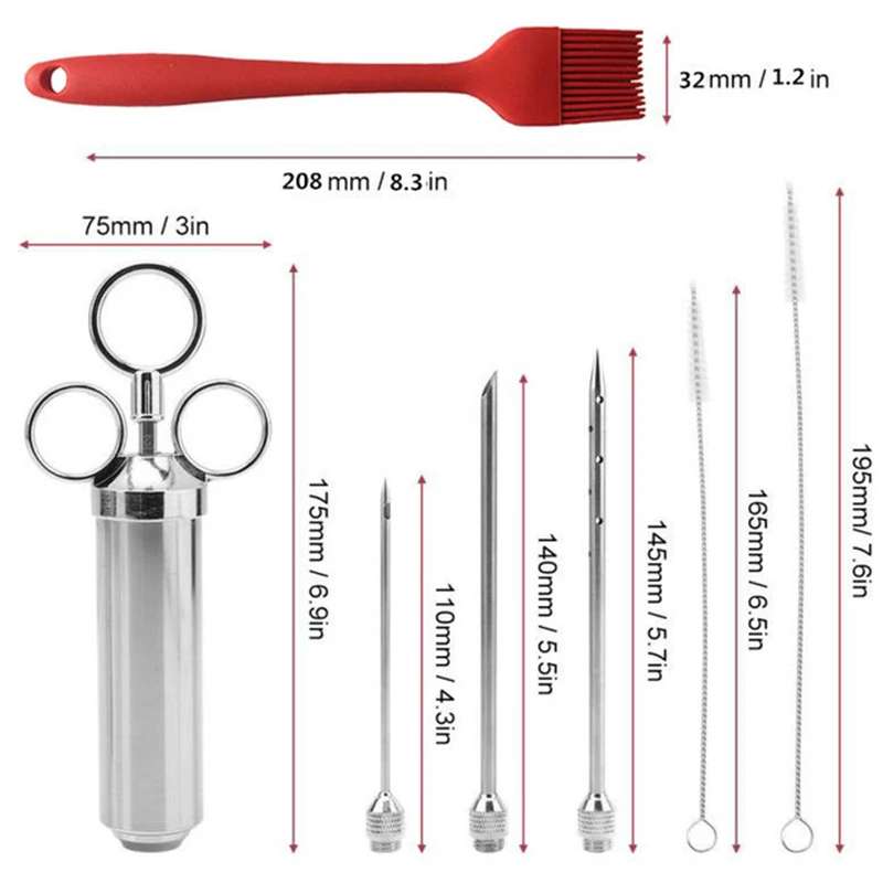

Meat Injector Stainless Steel Marinade Flavour Food Barbecue Kits Durable For Camping Picnic