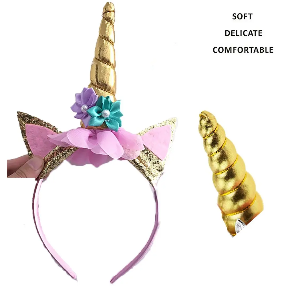 Diadema de unicornio de 3 a 10 a&ntilde;os, accesorios para fotos de orejas de cuerno dorado, accesorios para fiesta de cumplea&ntilde;os, sombreros de fantas&iacute;a, accesorio, disfraz de princesa-2