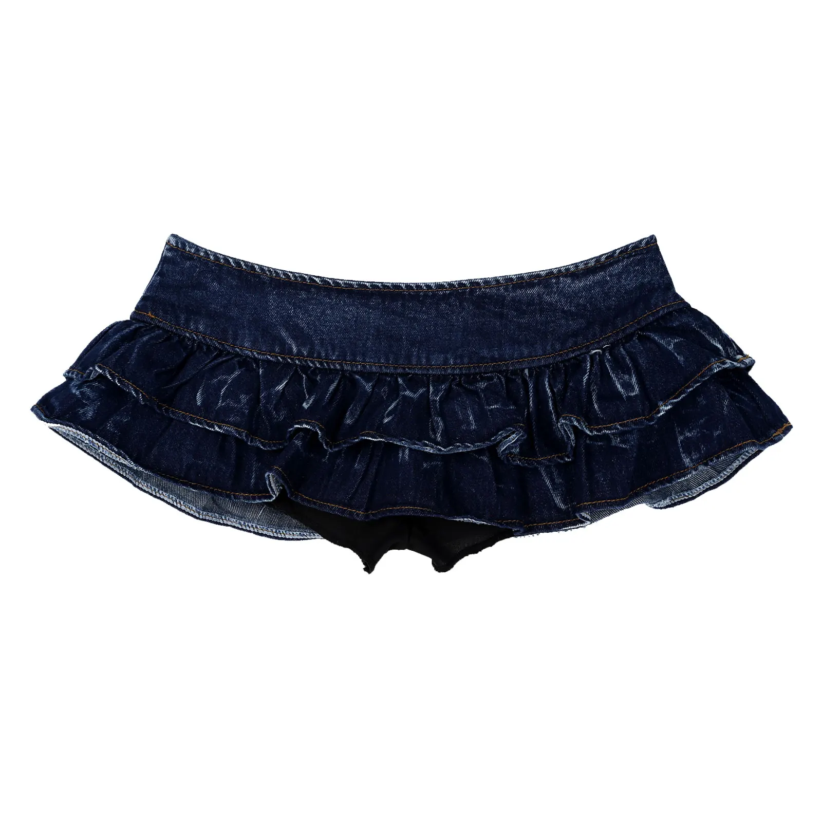Women Jeans Shorts Skirts Double Layered Ruffled Mini Low Waist Button Pleated Denim Skirt Night Club Sexy Party Costume |