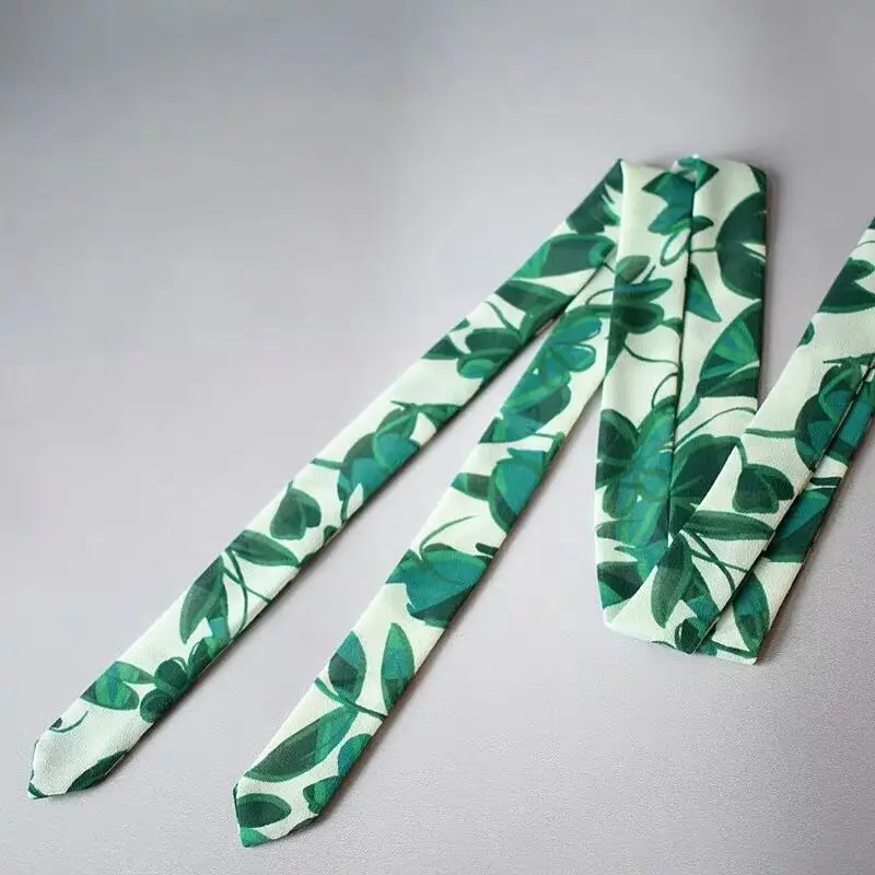Green leaves high quality Chiffon Antique hanfu cos hair band costume studio cranes printing hair rope hair restoring ancient ways - Цвет: Green leaves