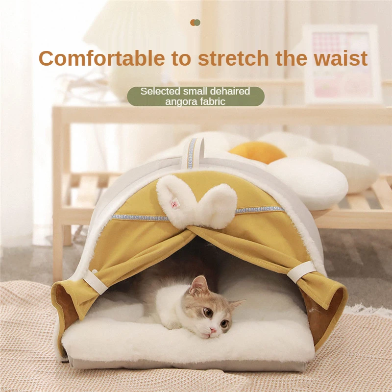 

Cat Bed Cloused House Winter Warm Cat Tent Soft Cat Nest Lounger For Cats Kitten Puppy Kennel Removable Washable Pet Mat Cushion