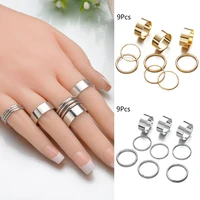 hmes 9pcs new woman ring set hip hop geometric simple golden couple adjustable fashion finger joint ring gift