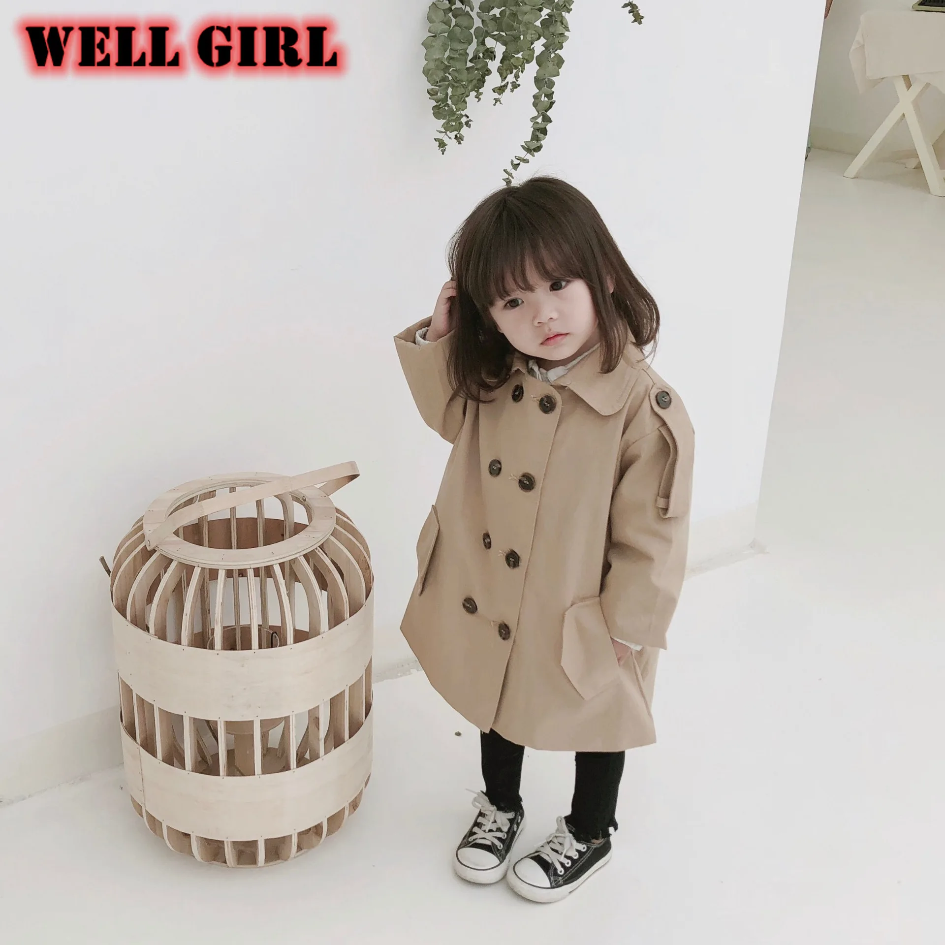 Двубортный тренч для детей от 3 до 8 лет детское осеннее пальто девочек длинная