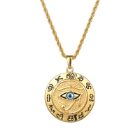 eye of horus muslim rune pattern round pendant necklace for man sliding metal amulet accessory jewelry wholesale