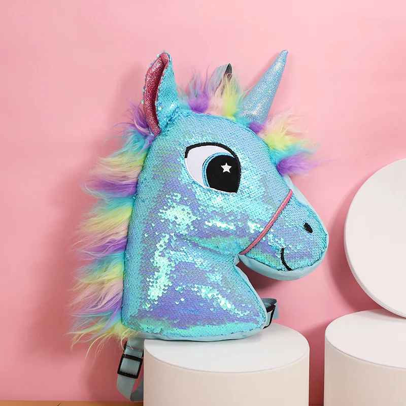 Reversible Sequin Unicorn Kawaii Backpack For Girl School Bag For Winter Teenager Girl Sequin Hologram bagpack for Girls gift