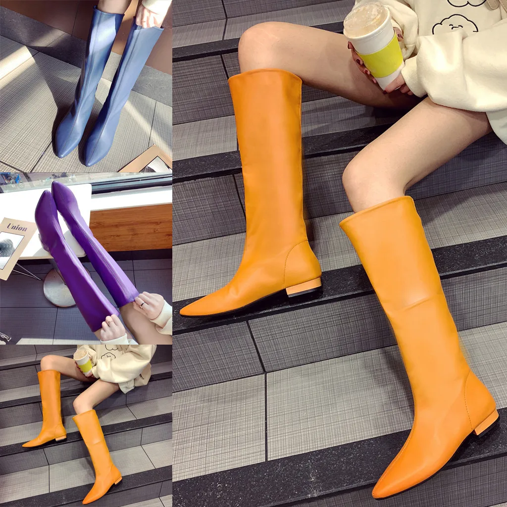 

High tube New women's shoes woman fashion knights flat bottom boots thin high heel sexy party Boots botas de mujer 2019