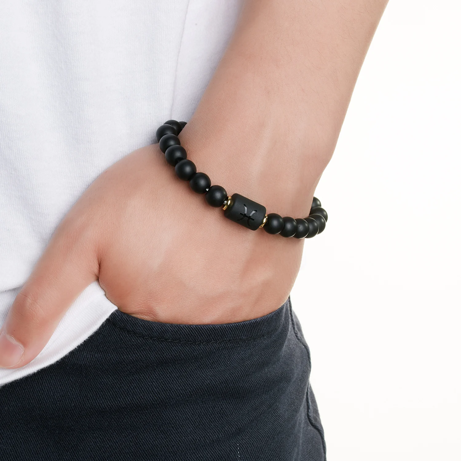 

12 Constellation Black Stone Beads Bracelet For Women Men Couple Charm Zodiac Signs Bracelet Bangle Birthday Party Jewelry Gifts