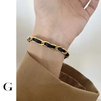 ghidbk hot sale unique design stainless steel leather chain bangles awesome statement bracelets demo women street style jewelry