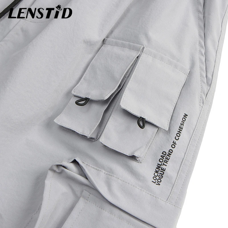 

LENSTID Summer Men Cargo Shorts Hip Hop Multi Pocket Jogger Shorts 2021 Harajuku Streetwear Track Sweatpant Short Pants Trousers