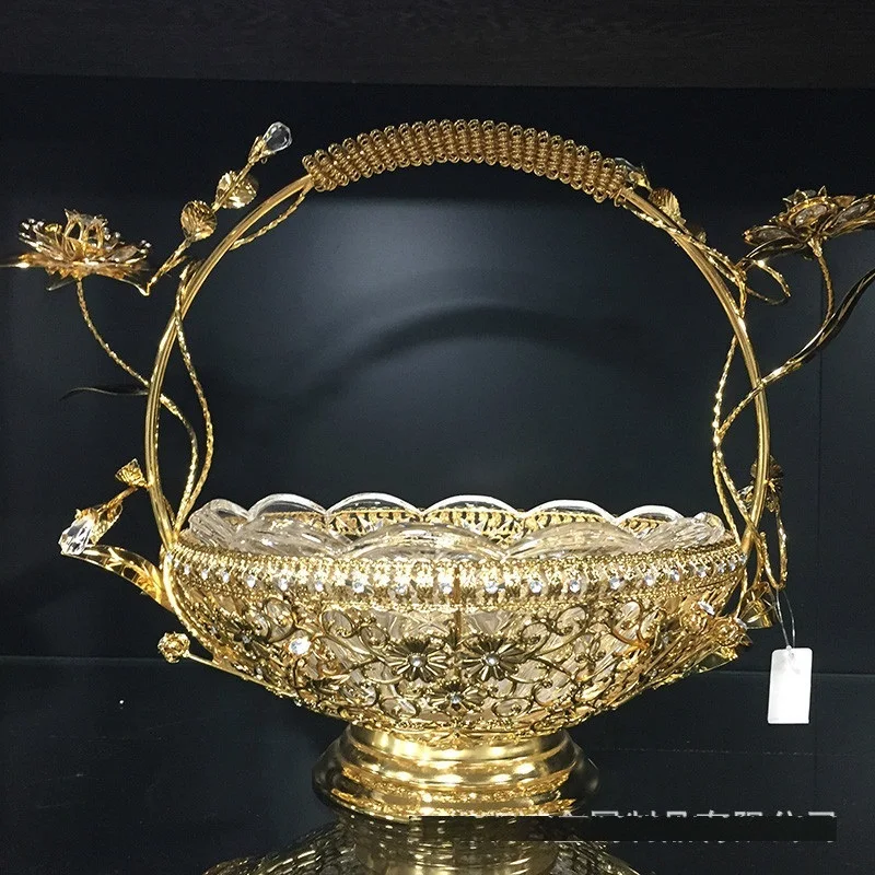 

christmas Modern European style restaurant luxury glass metal glass fruit plate modern hotel KTV inlaid with diamond ornament p