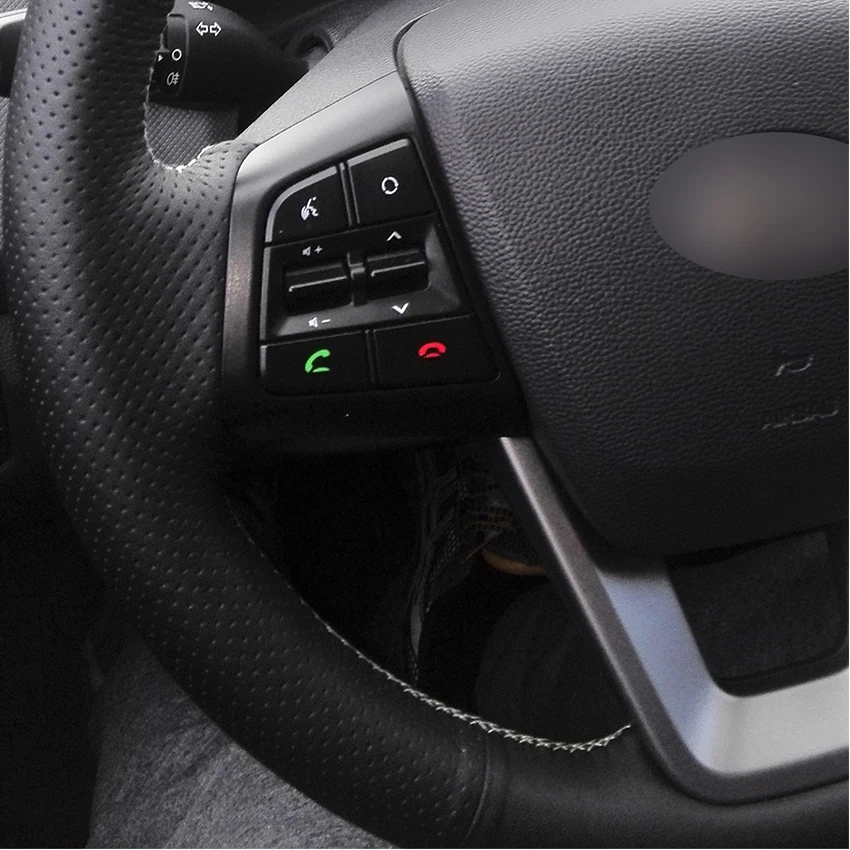 Hand-stitched Black Genuine Leather Anti-slip Car Steering Wheel Cover for Hyundai ix25 2014-2016 Creta 2016 2017 | Автомобили и