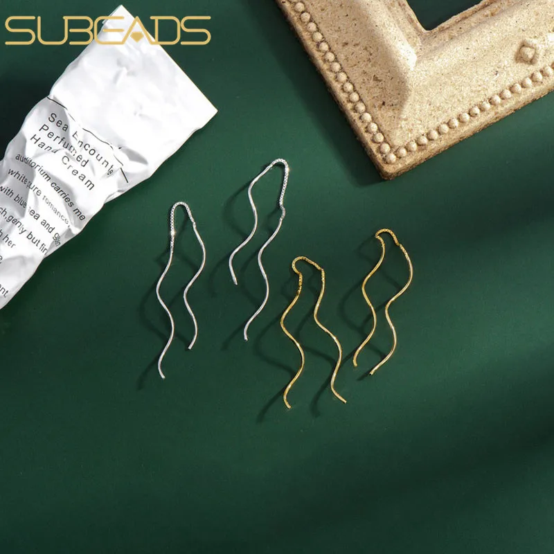

Subeads реальные 925 стерлингового серебра волна Форма серьги-нити серьги для Для женщин длинные висячие витой свисающие серьги, ювелирное изде...