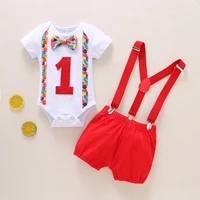 1 year baby boy clothes infant baby boy girl cartoon dot print romper suspender shorts birthday outfits toddler clothing