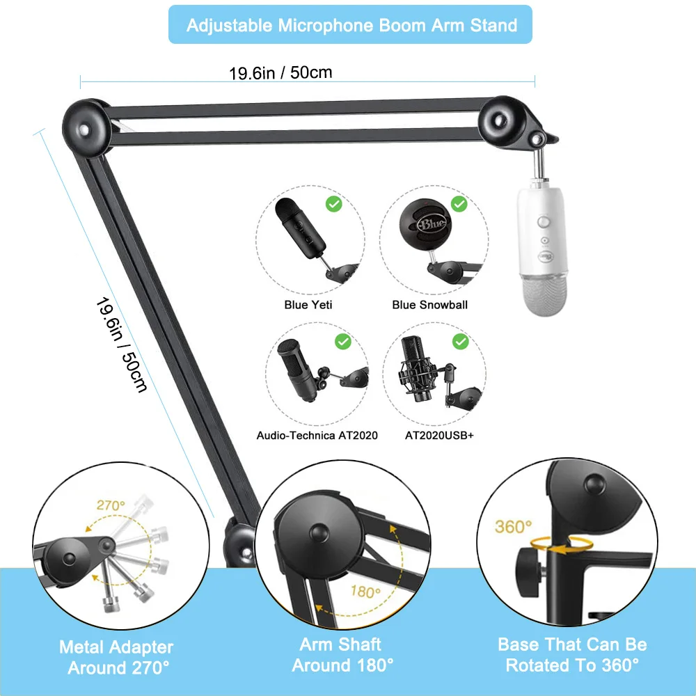 pantograph for microphone stand heavy duty adjustable suspension mic arm holder with pop filter microphone for blue yeti bm 800 free global shipping