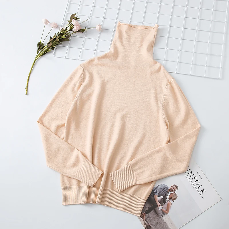 Женский вязаный свитер с высоким воротом повседневный белый длинным рукавом