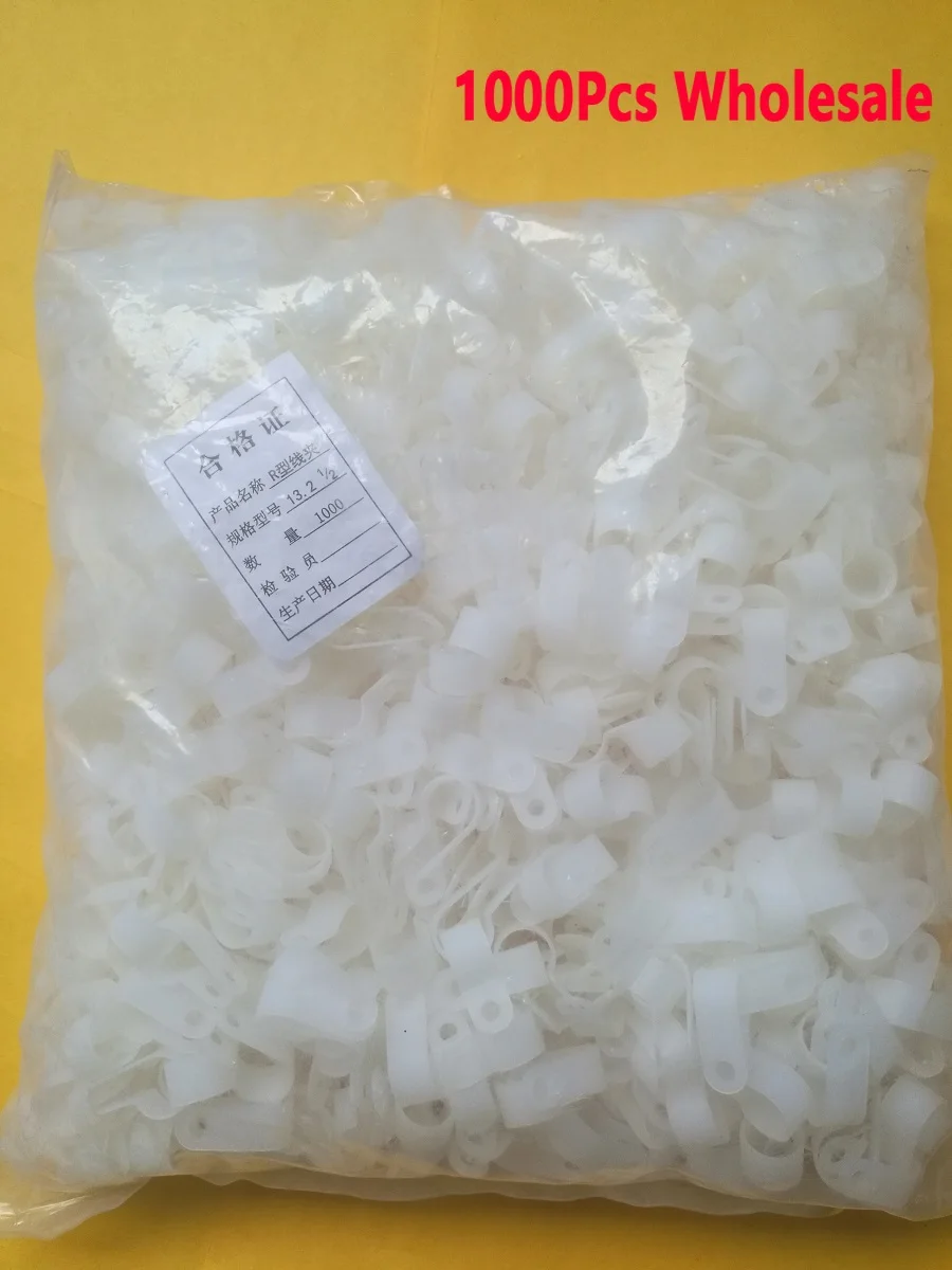 1000pcs Nylon White Black 13.2mm 1/2" Wire Cable Hose P Type R Clamp Clips Clip C= 3.3 5.2 5.3 8.4 10.4 13.2 16.2 19.2 25 30mm