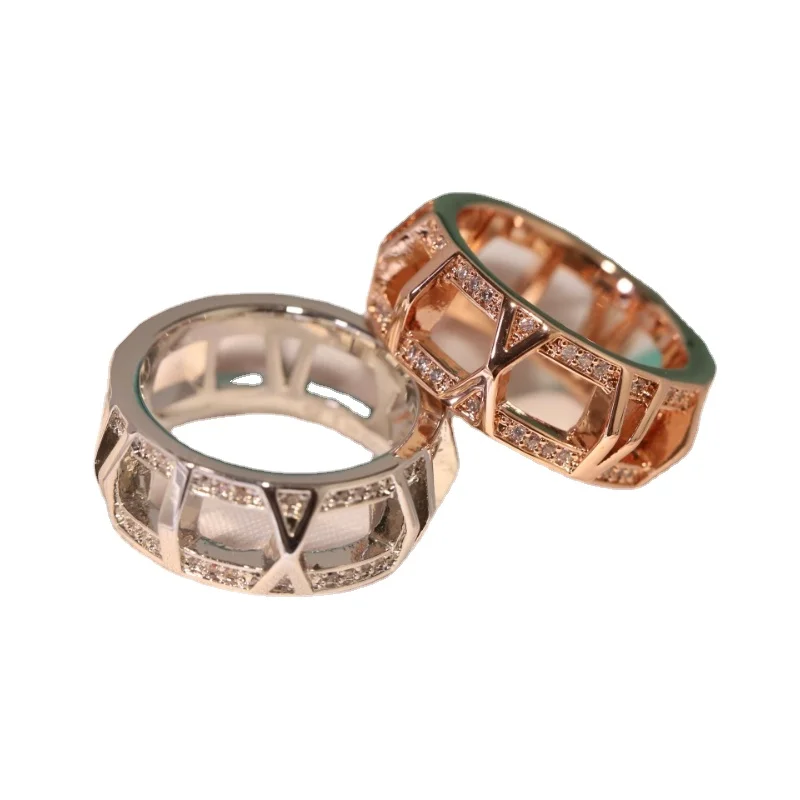 

Stylish Hollow Roman Numerals Rhinestone CZ Stainless Steel Rings
