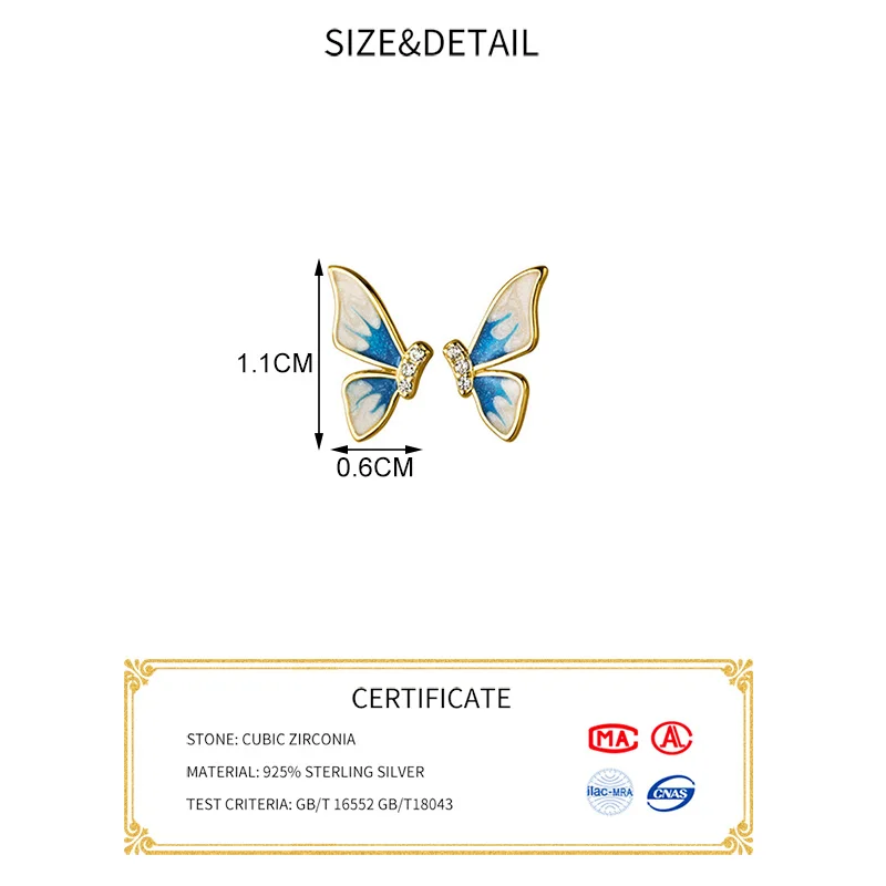 

INZATT Real 925 Sterling Silver Zircon Butterfly Stud Earrings For Fashion Women Minimalist Fine Jewelry Cute Animal Accessories
