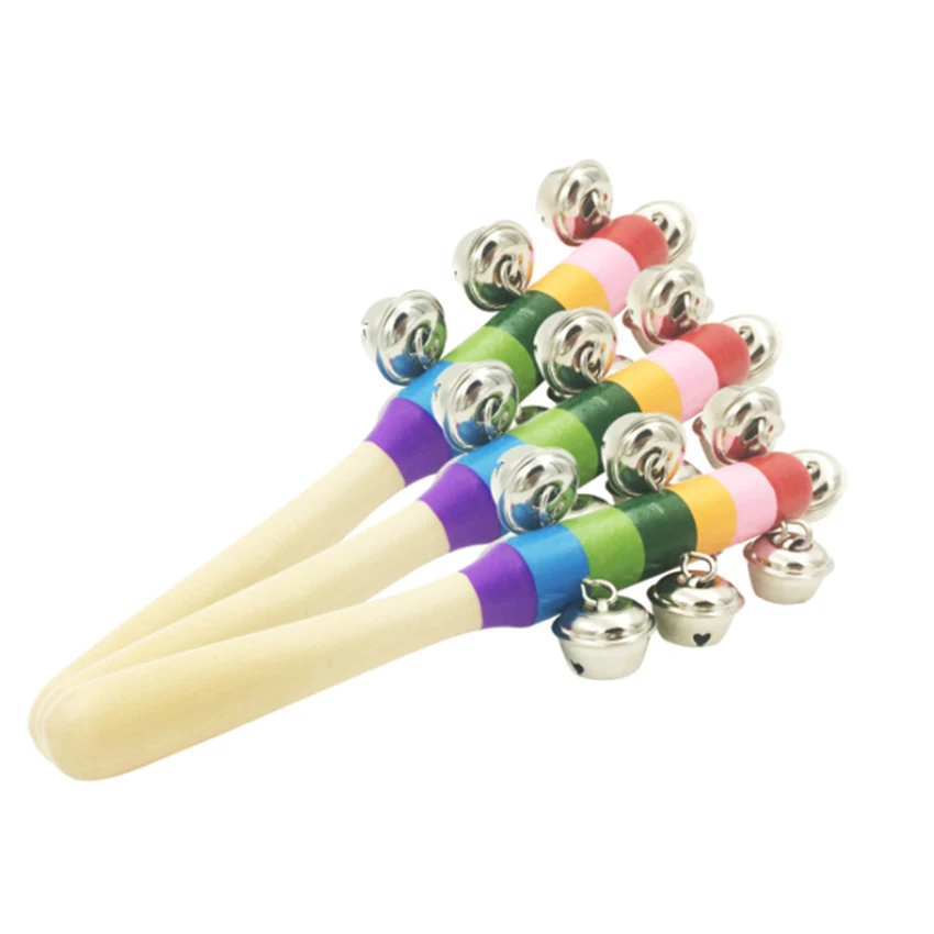 

1Pc Wooden Handle Toddler Rattle Portable Kids Baby Rattles With Bells Instruments, Handbell Rattle Musical Toys Teaching Tools