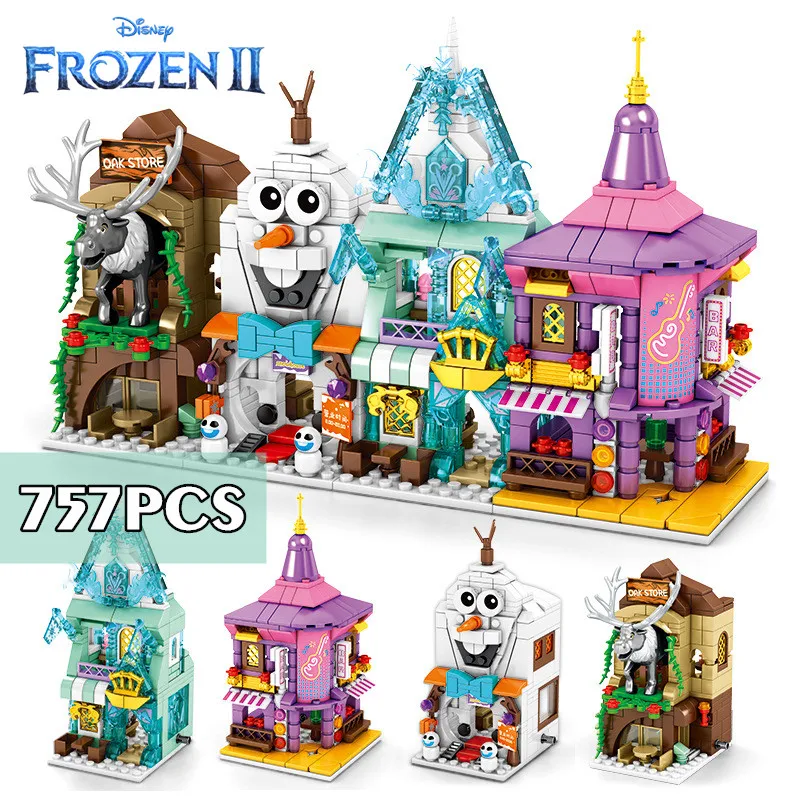 

Disney 757PCS Frozen Olaf Elsa Shop Store Street View Building Blocks Bricks Movie Anime Cartoons Model Kid Toy Children Gift