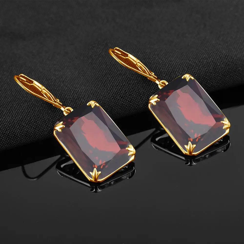 

FAMOUS BRAND JEWELRY REAL S925 STERLING SILVER EARRINGS 14K GOLD GARNET TRENDY CHARMS DROP EARRINGS SILVER 925 LUXURY JEWELRY