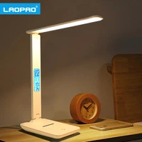 modern business led office desk lamp touch dimmable foldable with calendar temperature alarm clock table reading light laopao