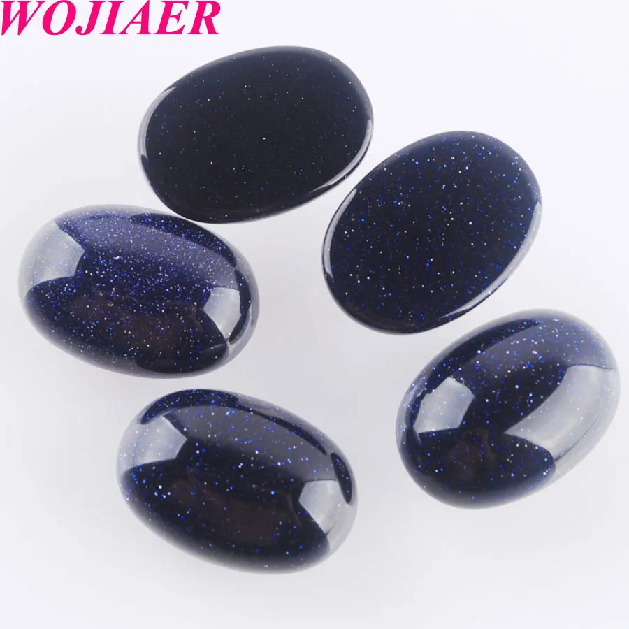 

WOJIAER Natural Blue Sand Stones Oval Cabochon CAB No Drill Hole 18x25x7mm Jewelry Making 10PCS PU8076