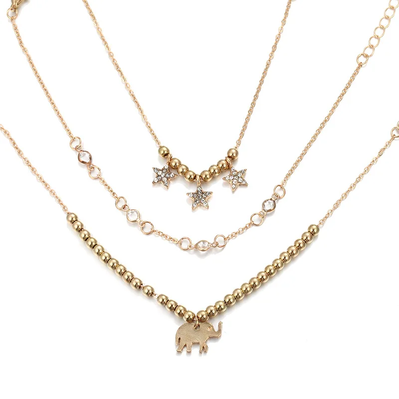 Браслет на лодыжку звезда в богемном стиле с кристаллами золотистого цвета