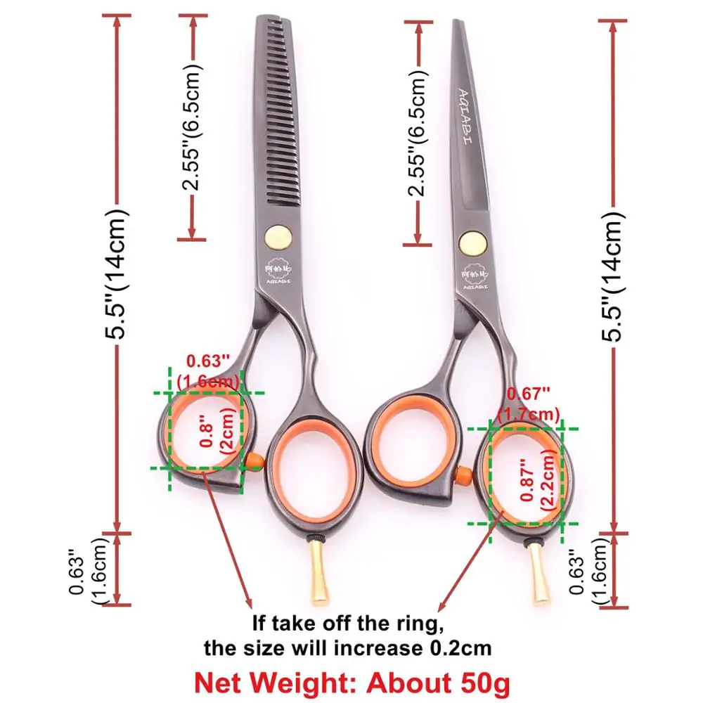 

5.5" AQIABI 440C Barber Shop Hairdressing Scissors Cutting Shears Thinning Scissors Professional Hair Scissors Finger Rest A1014