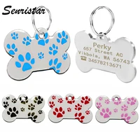 personalized bone dog id tag custom metal engraved id name tags for puppy dog collar paw pattern dog collar tag pet accessories