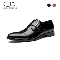 uncle saviano single monk style office black designer bridegroom dress men shoes genuine leather handmade shoes for best men