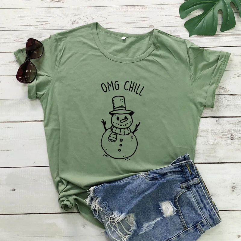 Рождественская футболка в эстетике OMG Chill Милая женская с изображением снеговика